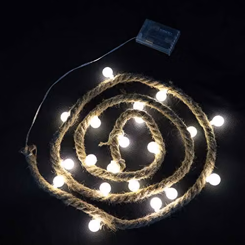Shatchi Christmas Hemp Rope Silhouette LED Bulb Lights, Battery Operated Hanging Decoration for Home and Garden, Brown or Black – 3