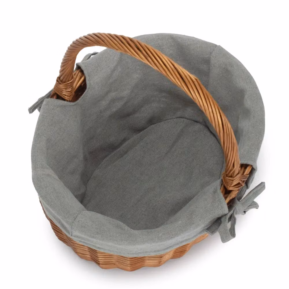 Red Hamper Grey Double Steamed Oval Wicker Shopping Basket with Cotton Lining and Handles – 2