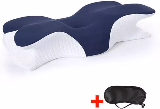 SPETLEK Blue Ergonomic Memory Foam Pillow for Neck and Shoulder Support with Removable Breathable Cover