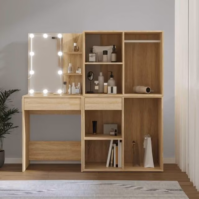 Berkfield Home LED Hollywood Dressing Table in Sonoma Oak and Brown – 1