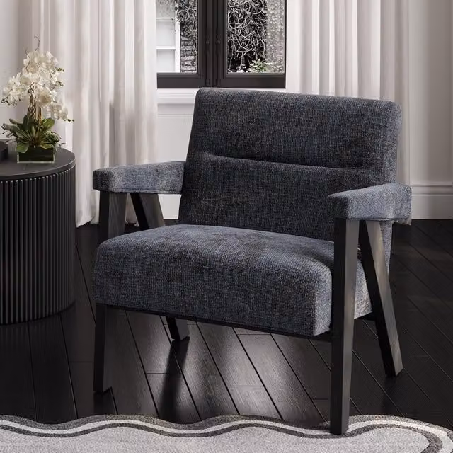 LPD Home Abel Armchair in Grey Velvet Fabric with Black Metal Legs – 1