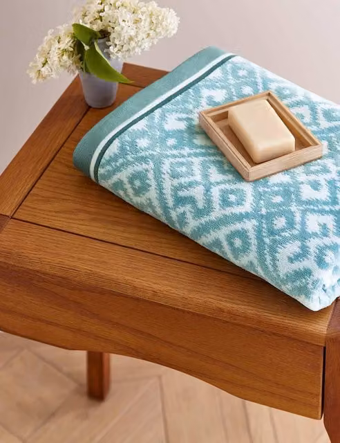 Bedeck of Belfast Aldin Geometric Pure Cotton Towel in Blue Mix