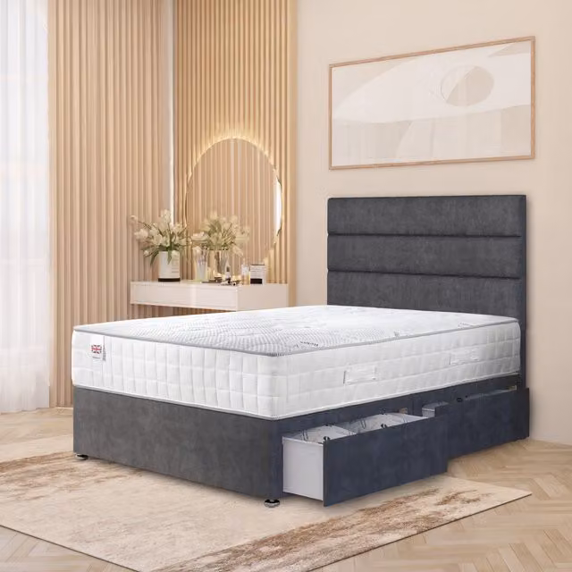 Somnior Beds Ltd Modern Upholstered Fabric Bed Frame and Headboard Set with Drawers in Anthracite Grey, W/D/H: 200 x 200 cm