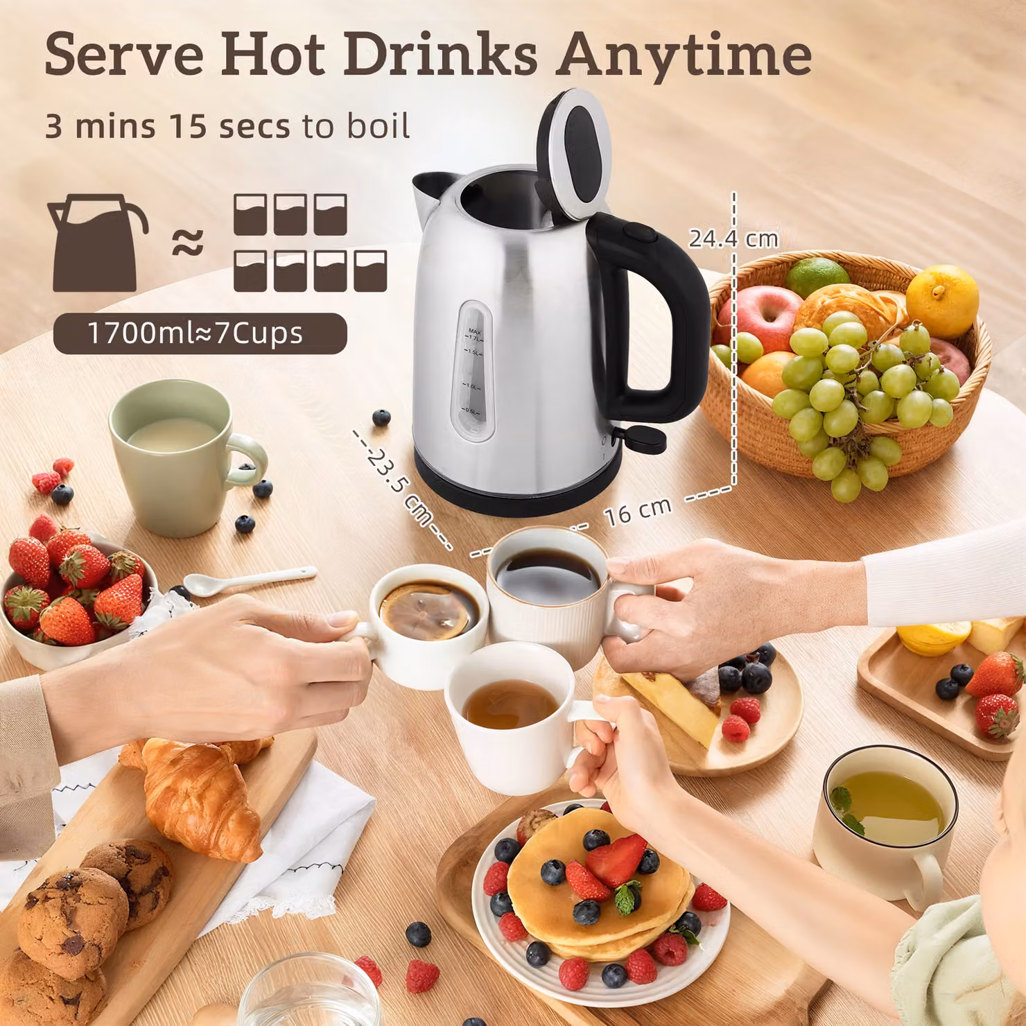HOMCOM Kettle and Toaster Set in Silver, featuring a 1.7L Rapid Boil Jug Kettle with Strix Thermostat and Limescale Filter, and a 4-Slice Toaster with 7 Browning Controls and Crumb Tray – 2