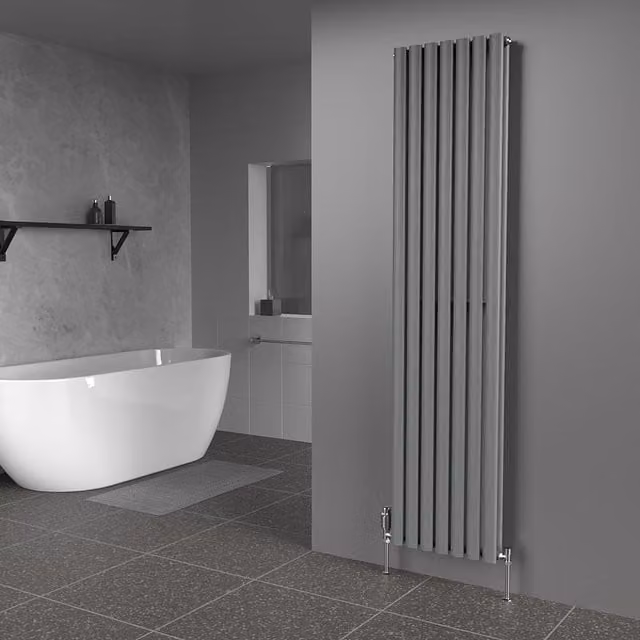 Lux Heat Oval Anthracite Grey Vertical Double Panel Designer Radiator, H: 180 cm, W: 42 cm