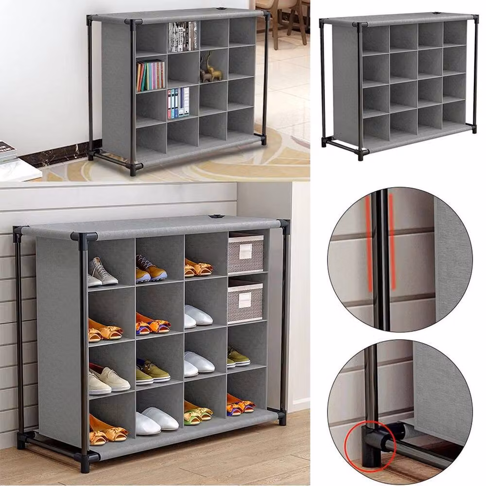 KORVIXA 4-Tier 16-Cube Shoe Storage Stand and Footwear Organiser Rack in Grey, W: 100 cm x H: 100 cm – 5