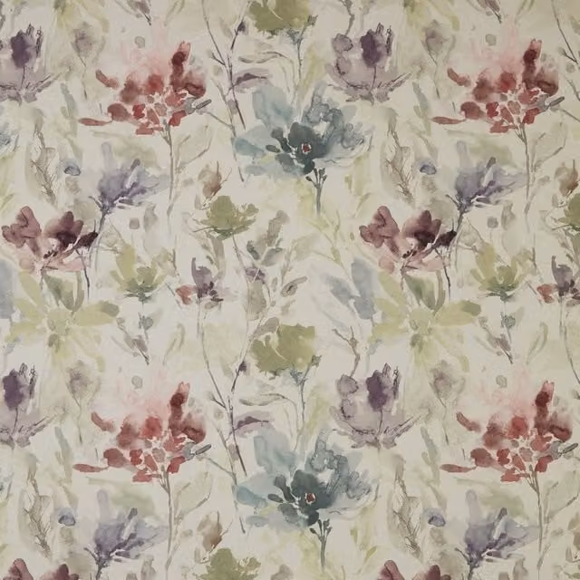 iLiv Water Meadow Digitally Printed Floral Cotton Fabric in Red and Multicolour