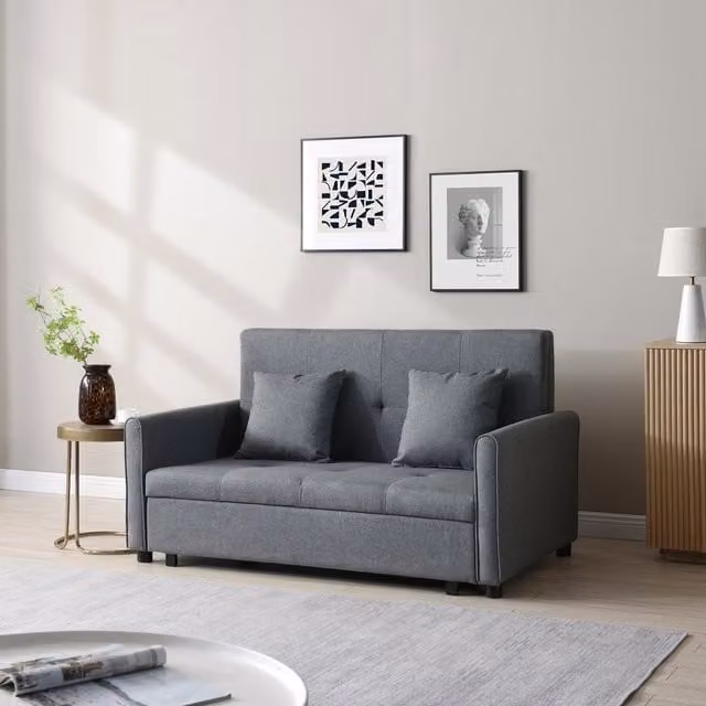 WestWood Grey Fabric 2 Seater Click Clack Sofa Bed with Sleeping Function and Scatter Cushions, W/D/H: 134 x 199 x 85 cm – 1