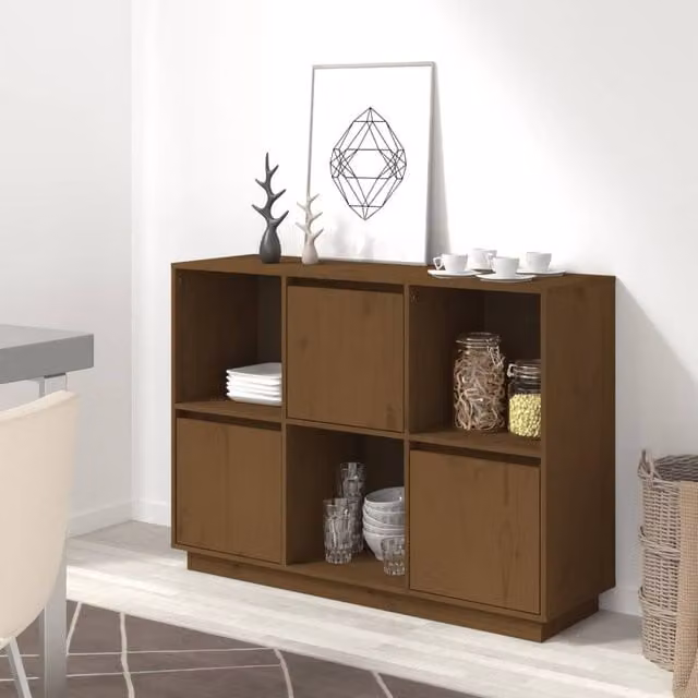 Berkfield Home Modern Honey Brown Solid Wood Pine Sideboard W/D/H: 110.5 x 35 x 80 cm
