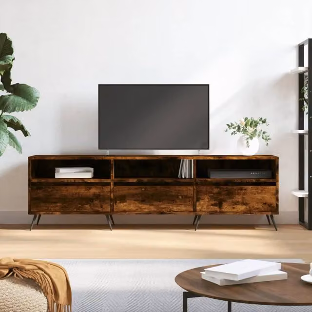Berkfield Home Industrial TV Cabinet in Smoked Oak Brown, W: 150 cm, D: 30 cm, H: 44.5 cm – 1