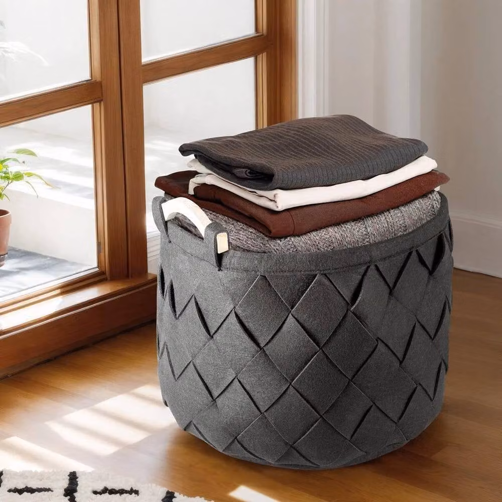 EONLION Black Felt Collapsible Storage Basket with Handles – 3
