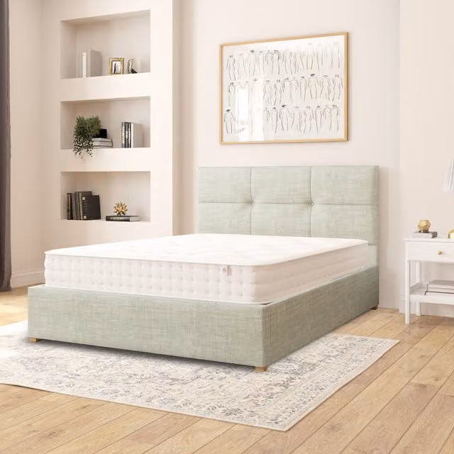 Aspire Caine Upholstered Cotton Ottoman Storage Bed in Green, W/D/H: 180 x 200 cm