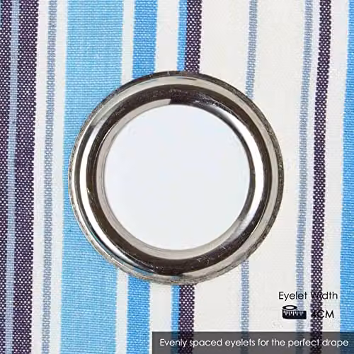 HOMESCAPES New England Stripes Eyelet Curtain Pair, Blue Navy and White, 100% Cotton, Width: 117 cm, Drop: 137 cm – 2