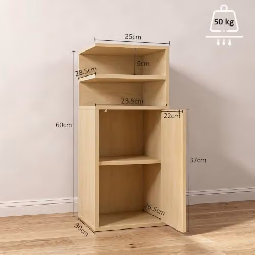 HOMCOM Set of 2 Slim Bedside Tables with Open Cubbies in Oak Brown, W/D/H: 30 x 25 x 60 cm – 2