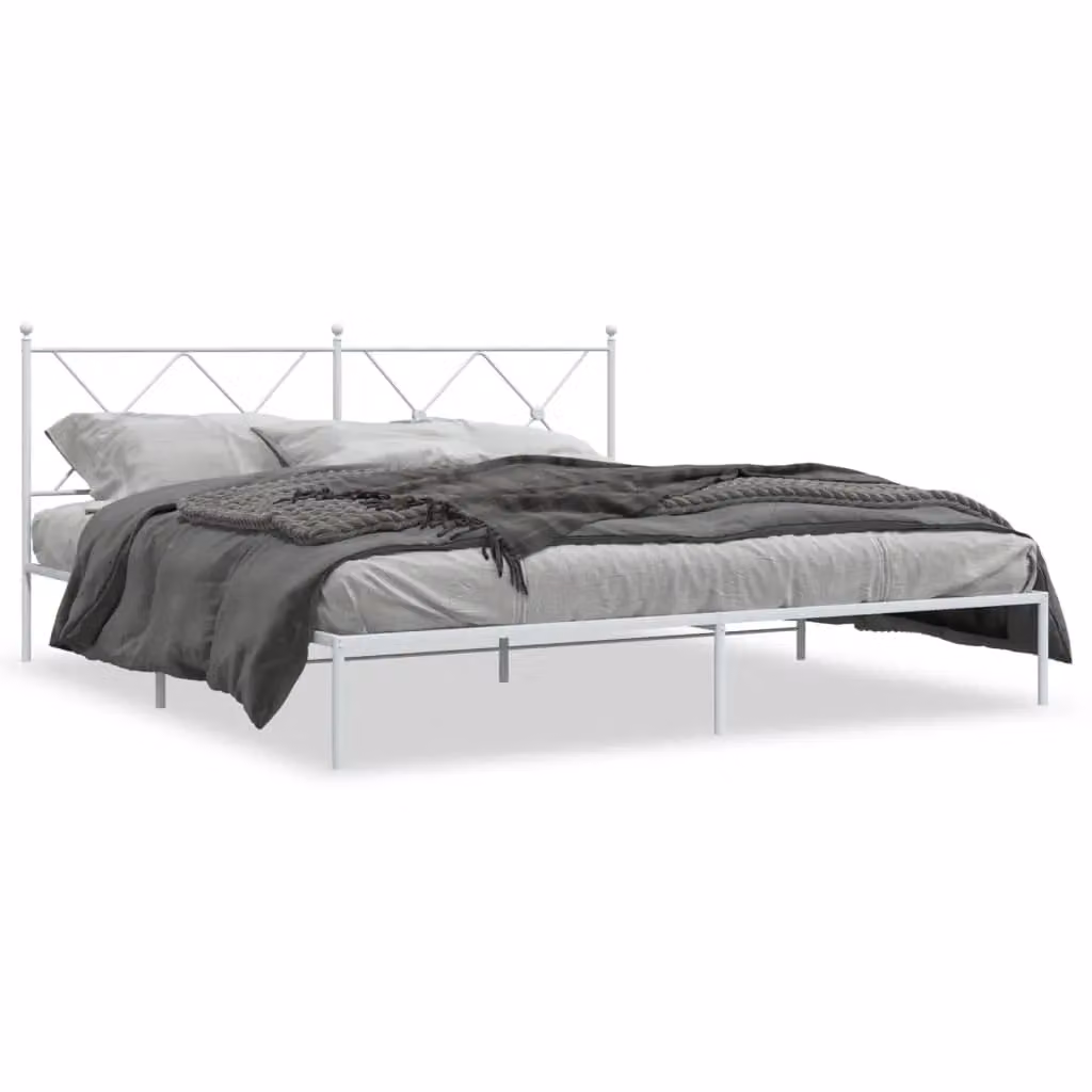 Berkfield Home Metal Bed Frame with Headboard, White, W: 183 cm, L: 213 cm – 2