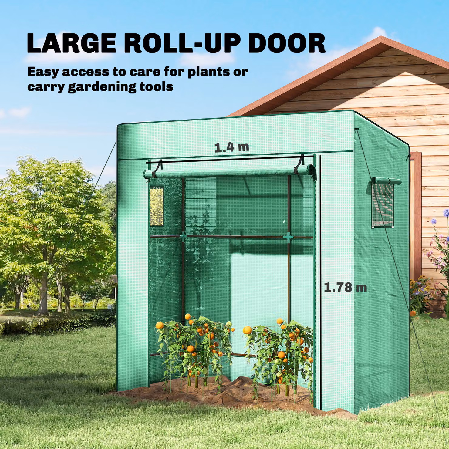 Outsunny Lean-to Walk-In Greenhouse with Plastic Cover and Windows in Green – 2