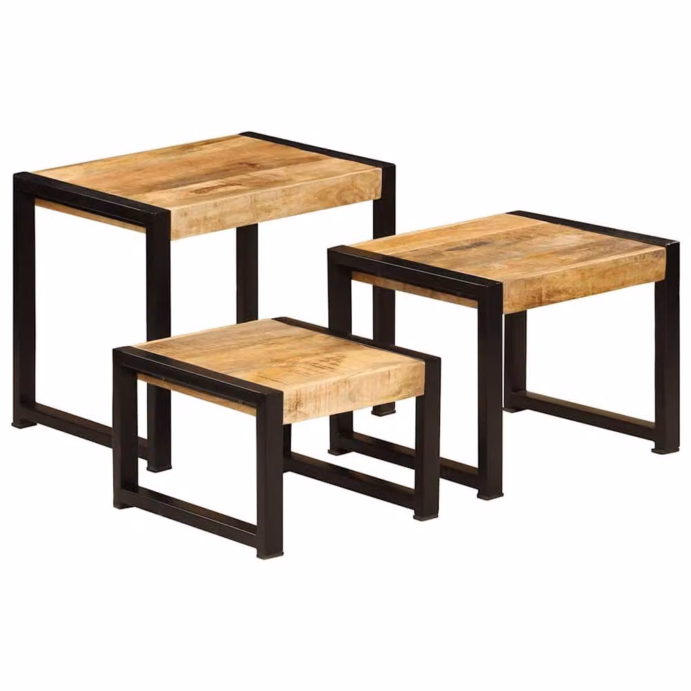 Berkfield Home Nesting Tables, Set of 3, Solid Mango Wood in Brown – 2