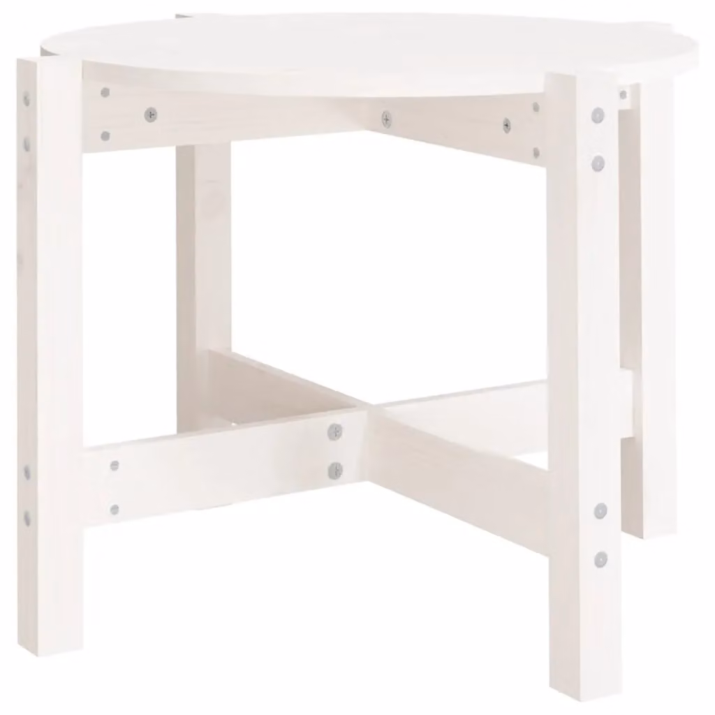 Berkfield Home Round White Solid Wood Pine Coffee Table, Diameter: 62.5 cm, Height: 45 cm – 2