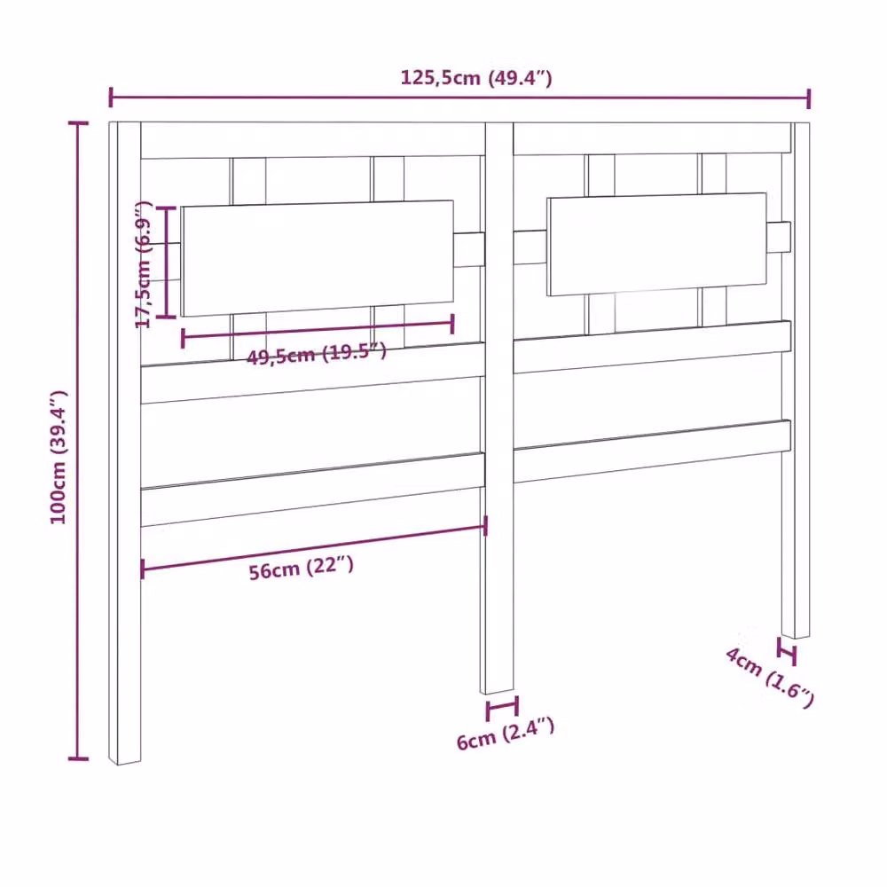 Berkfield Home Beautiful Bed Headboard in Honey Brown Solid Pine Wood, W: 125.5 cm, D: 4 cm, H: 100 cm – 3