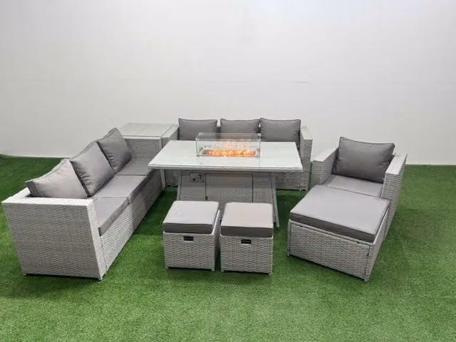 Fimous 10 Seat PE Rattan Lounge Sofa Set in Light Grey