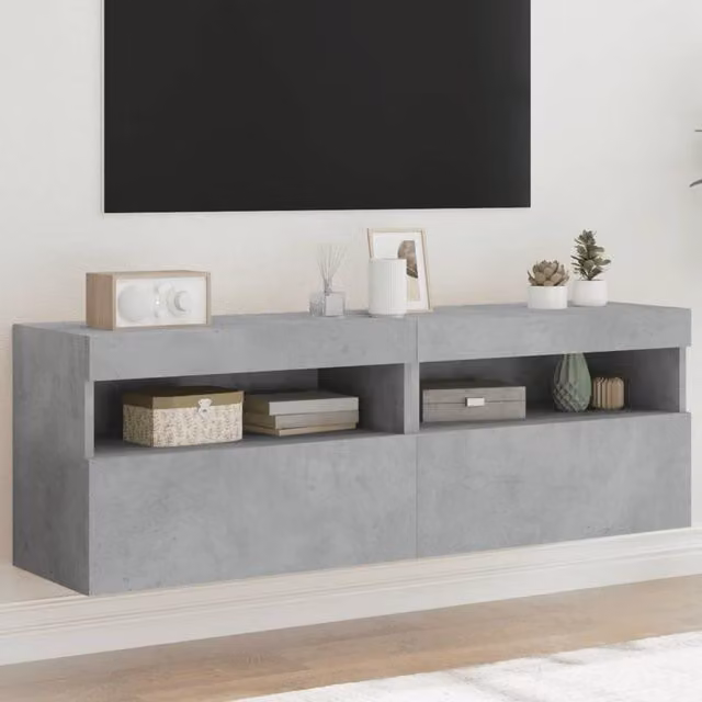 Berkfield Home Modern Wall Mounted TV Cabinets with Integrated LED Lights, 2 Pieces, Concrete Grey, W: 60 cm, D: 40 cm, H: 40 cm – 1