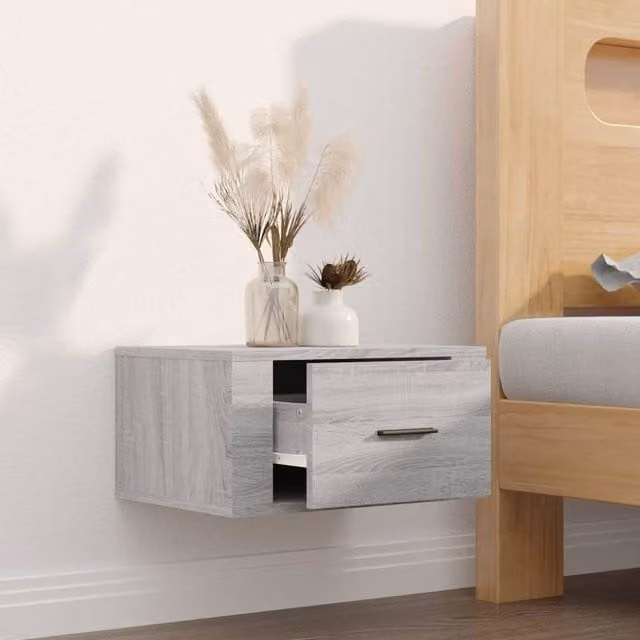 Berkfield Home Elegant Wall-mounted Bedside Cabinet in Grey Sonoma, W: 50 cm, D: 36 cm, H: 25 cm