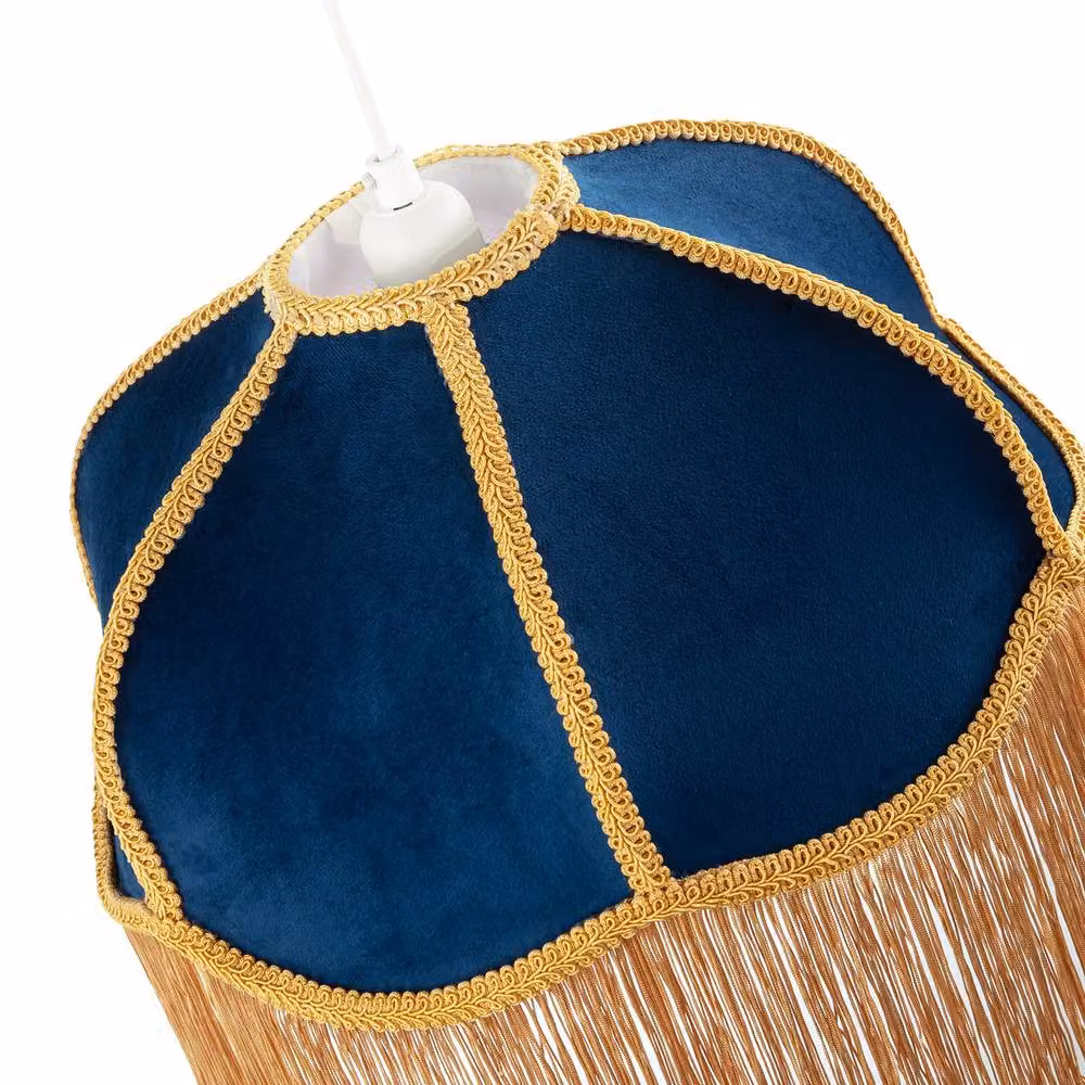Happy Homewares Navy Blue Velvet Domed Victorian Shape Lamp Shade with Gold Trim, Diameter: 36 cm – 2