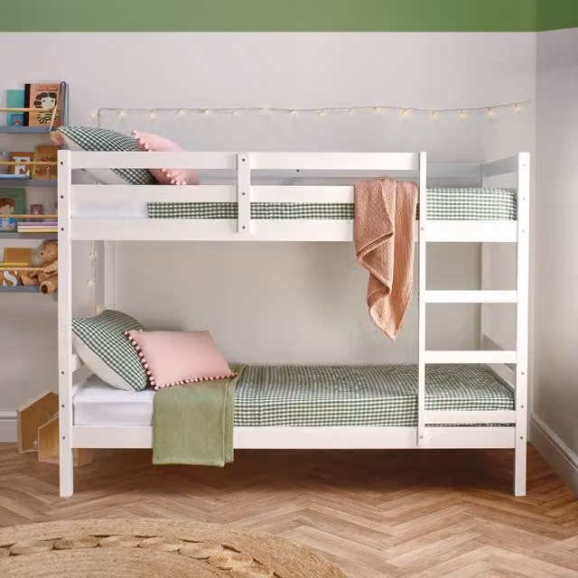 Home Treats Splittable White Solid Pine Wooden Bunk Bed with 2 Mattresses