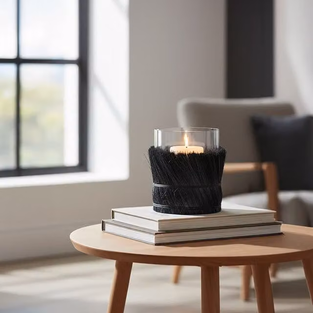 Orsina Modern Round Black Glass and Rattan Taper Candle Holder – 2
