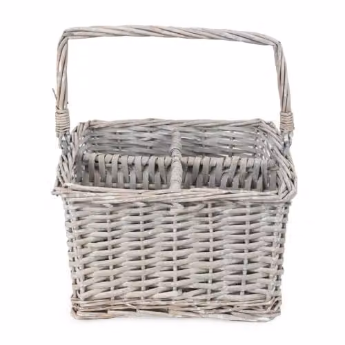 Madison & Mayfair 4 Wine Basket Holder with Ribbon and Cellophane in Grey Wash – 4