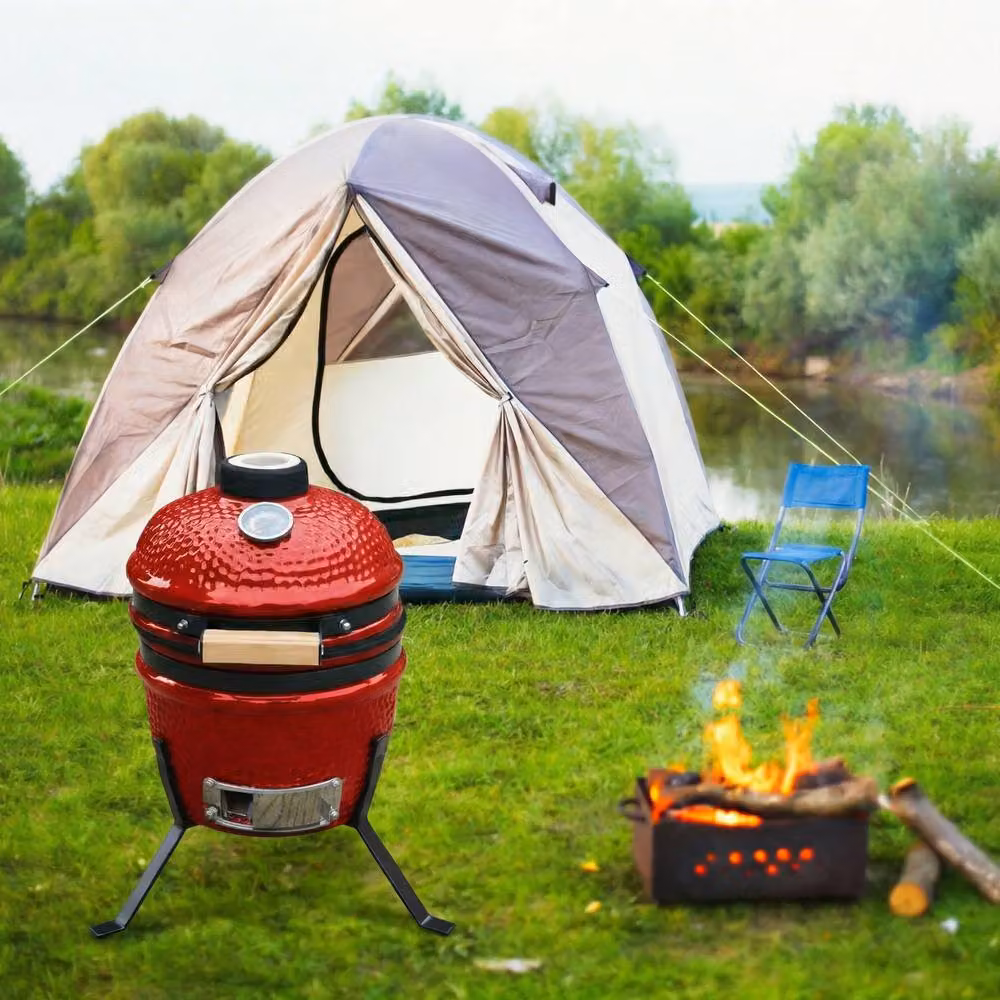 Alivio Ceramic Kamado Charcoal BBQ Grill and Smoker with Thermometer in Red – 7