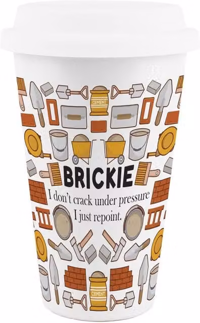 Purely Home Novelty Brickie Ceramic Travel Mug, White