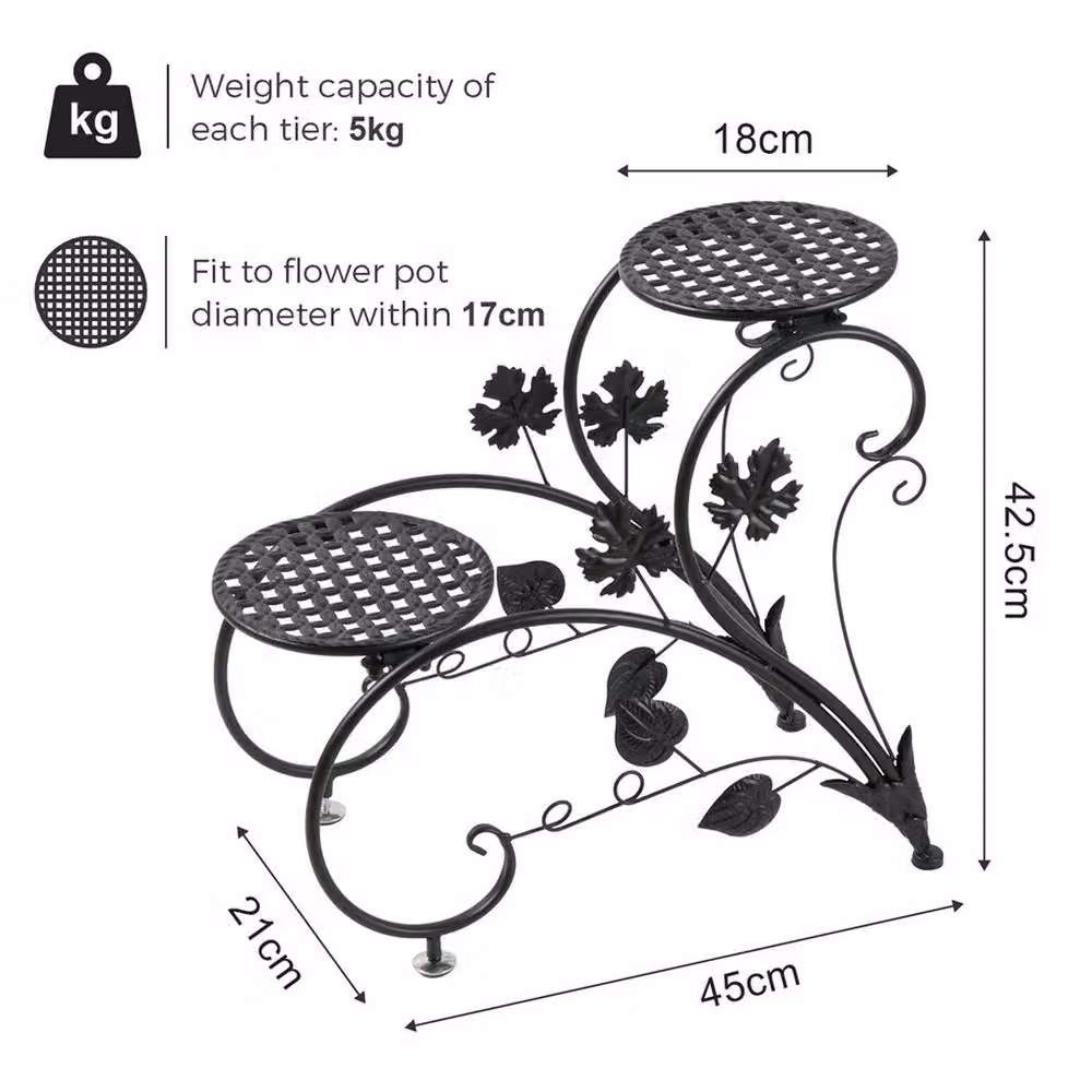 NESTLUNE 2-Piece Metal Plant Holder Set in Matt Black, H 100 cm x W 15 cm – 2