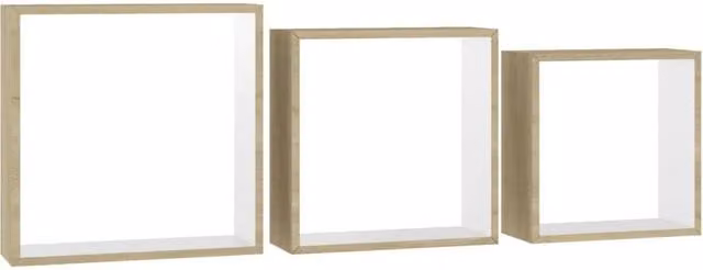 Berkfield Home Wall Mounted Cube Shelves, 3 Piece Set in White and Sonoma Oak Natural