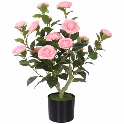 HOMCOM Pink Artificial Camellia Flower Plant with Green Leaves, Height: 65 cm – 1