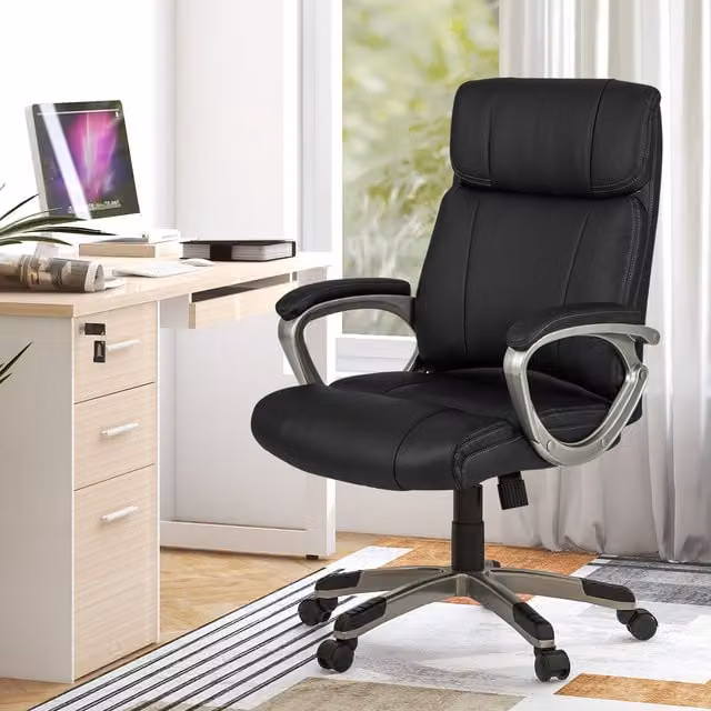 Costway Black PU Leather Executive Swivel Office Chair with Headrest and Armrests