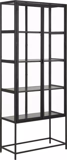 Furniture To Go Seaford Tall Black Metal 2 Door Display Cabinet with Glass Doors and Internal Shelves