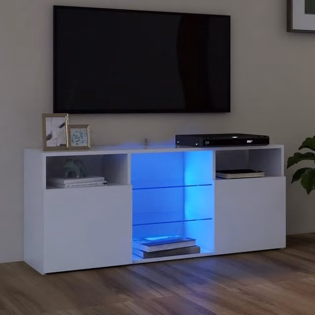 Berkfield Home Modern TV Cabinet with LED Lights, White, W/D/H: 120 x 30 x 50 cm – 1