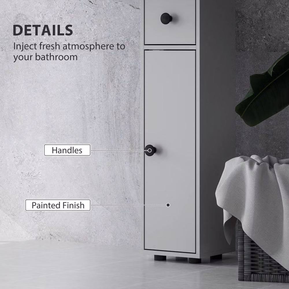 STILVORA Modern Grey Freestanding Bathroom Storage Cabinet with LED Lighting, Internal Shelves and Drawers, H 180 x W 20 x D 20 cm – 4
