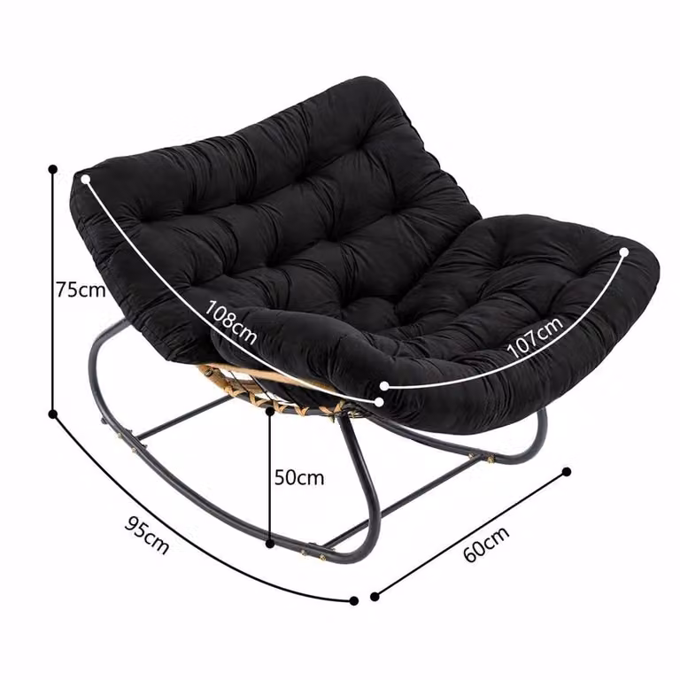 KORVIXA Black Rattan Wicker Egg Chair with Cushioned Seat, W/D: 100 x 100 cm