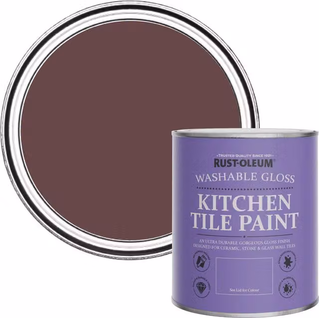 Rust-Oleum Mulberry Street Kitchen Tile Paint in a Gloss Purple Water-Based Finish, 750ml