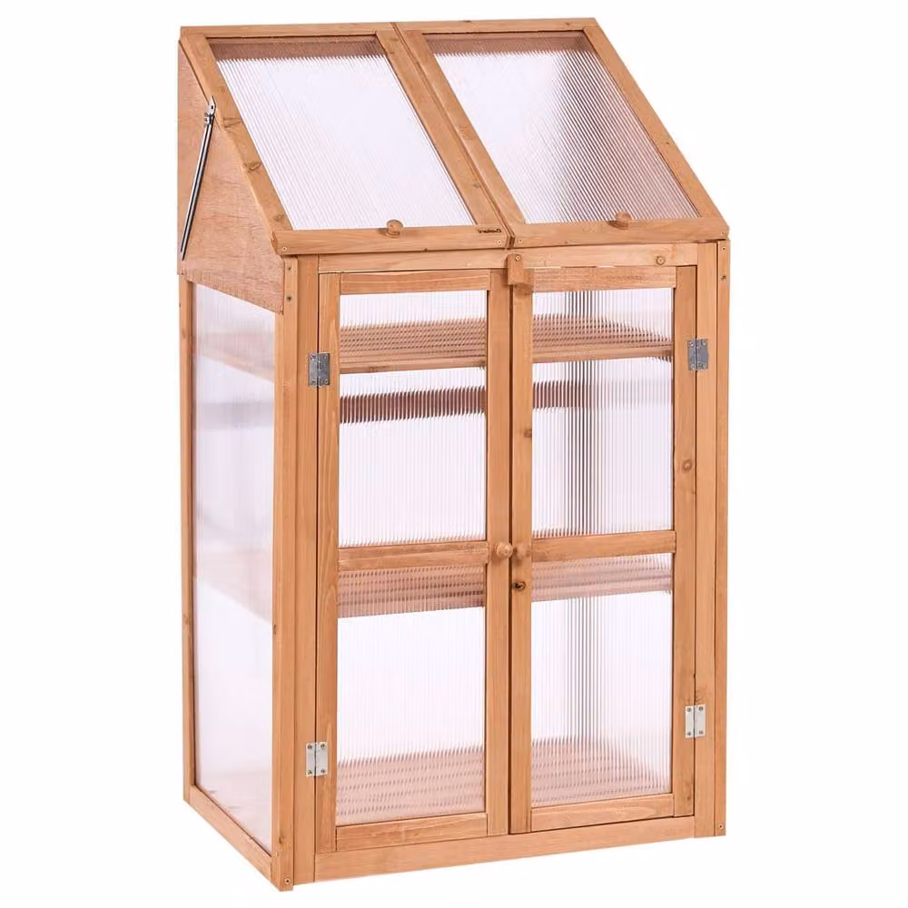 Wyld and Coco 3-Tier Balcony Greenhouse in Brown Fir Wood with Polycarbonate Shelving – 2
