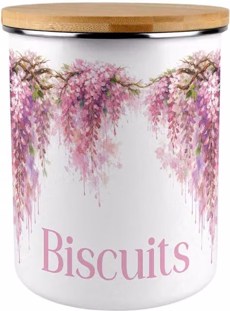 Purely Home Pink Wisteria Floral Metal Biscuit Tin