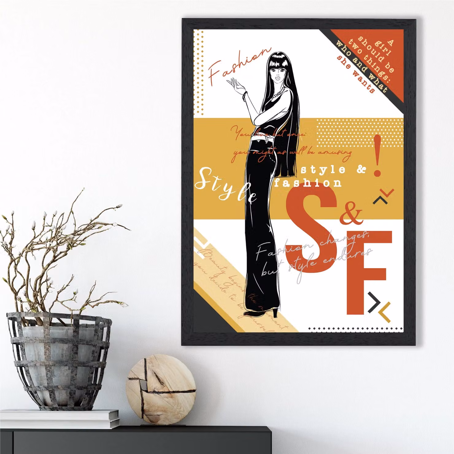 ARTZE Sketch Quotes Style and Fashion Framed Typography Print, Yellow and Black, A3 – 2