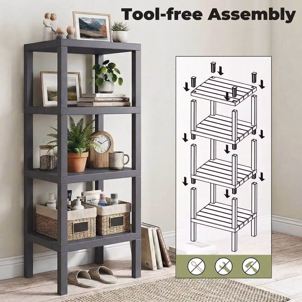VOGREX 4-Tier Freestanding Plastic Garage Storage Rack in Grey – 4