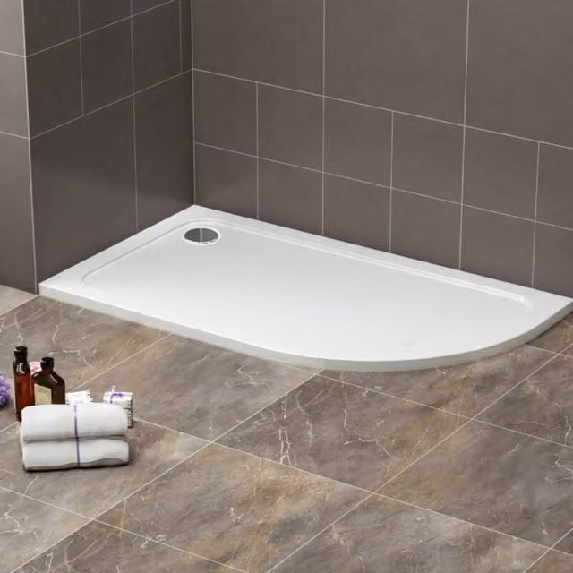 Bathroom Kingdom Oliver Stone Right Quadrant Corner Shower Tray, White, W/D: 120 x 90 cm