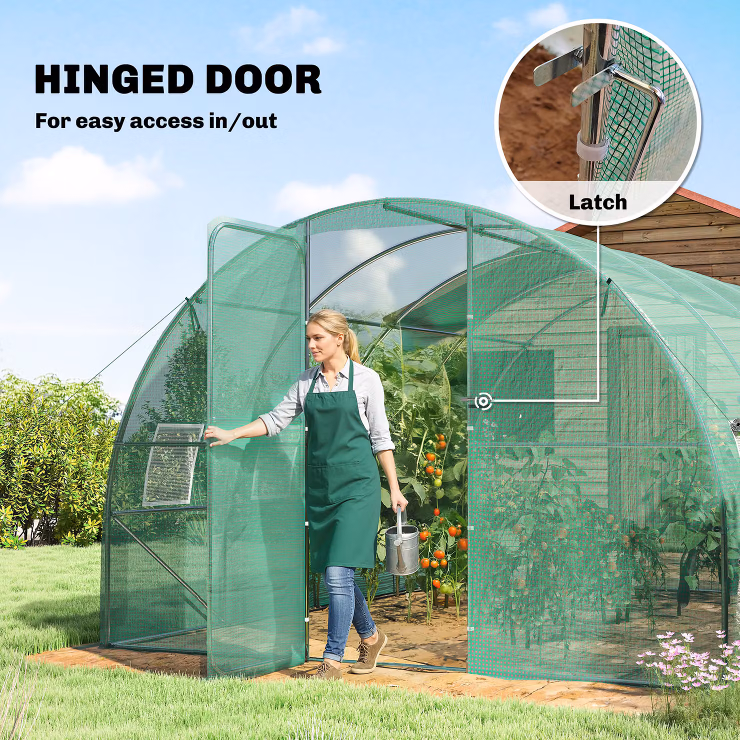 Outsunny Green Walk-in Polytunnel Greenhouse with Hinged Door and Windows, W/D/H: 400 x 300 x 200 cm – 2