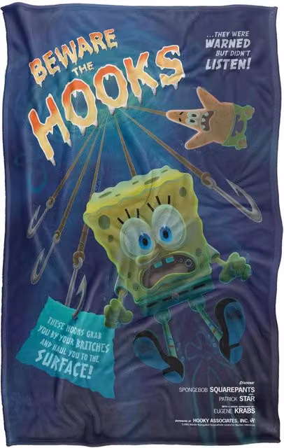 LOGOVISION Nickelodeon Spongebob Beware The Hooks Super Soft Silky Fleece Throw Blanket, Multicolour, W: 91.44 cm x L: 147.32 cm – 5