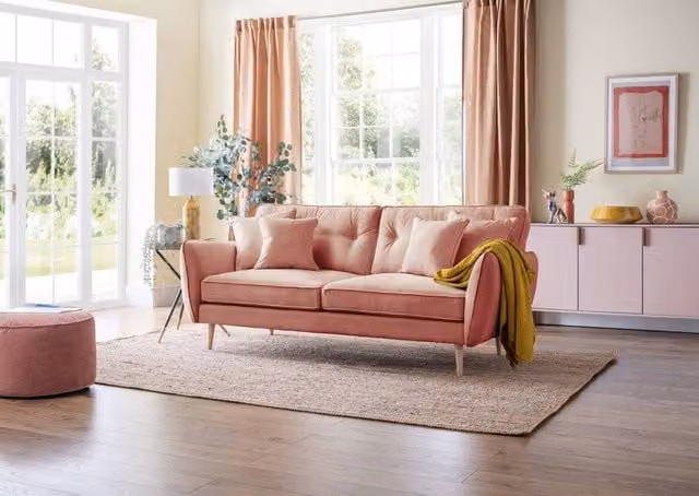 The Great Sofa Company Ailis Large Upholstered Sofa in Coral Fabric with Scatter Cushions – 1