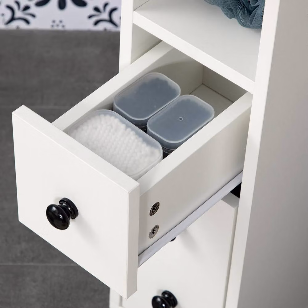 STILVORA White Modern Freestanding Bathroom Storage Cabinet with Internal Drawers, Shelves and Hinged Doors – 5